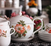 Bộ ấm chén dáng bưởi vẽ hoa trà gốm sứ Hải Long Bát Tràng