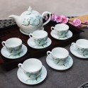 Bộ ấm trà cao cấp dáng chóp lửa vẽ sen xanh (Men trắng)