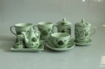 Bộ đồ gia vị bằng sứ vẽ hoa dây xanh rêu (Trắng)