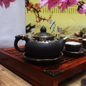 Bộ ấm chén tử sa chóp chỉ bạc bọc đồng S2