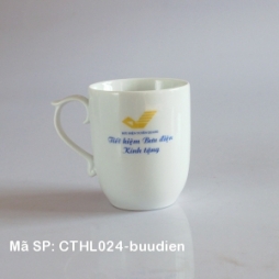 Cốc sứ chóp lửa không nắp in logo quà tặng (Trắng)