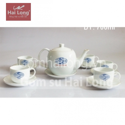 Bộ ấm chén sứ Hải Long dáng quả hồng men trắng (Trắng)