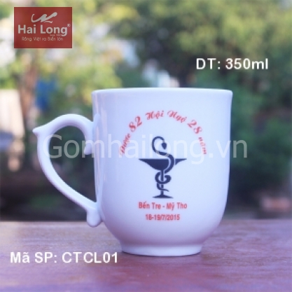 Cốc sứ chóp lửa cao cấp in logo quà tặng tri ân (Trắng)