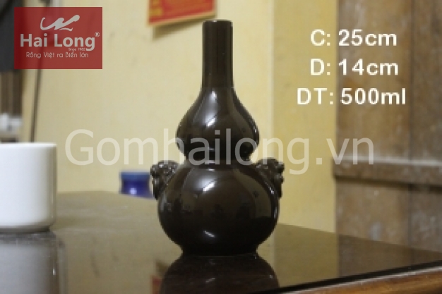 Nậm rượu sứ 2 bầu hồ lô 2 đầu sư tử 