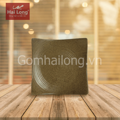 Khay vuông vênh đen lòng gốm 