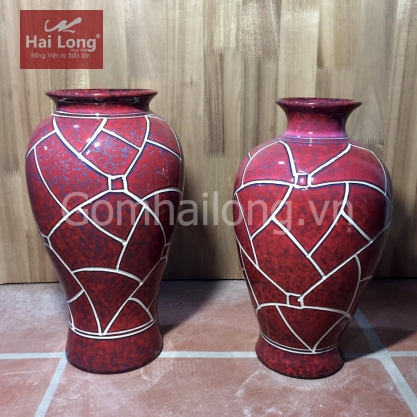 Lọ dế miệng loe men đá ruby đỏ kẻ ô