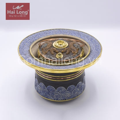 Bát điếu họa tiết rồng vàng diềm xanh blue