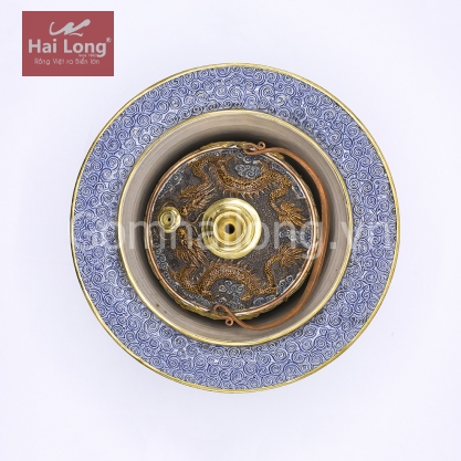 Bát điếu họa tiết rồng vàng diềm xanh blue