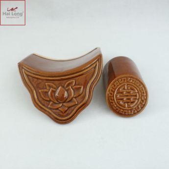 Ngói âm dương hoa sen, chữ thọ men da lươn cổ - cỡ trung 01