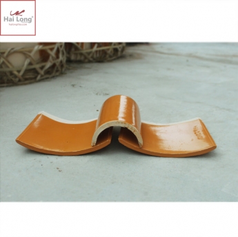 Ngói âm dương sen kép, chữ thọ men vàng hổ phách - cỡ trung 01