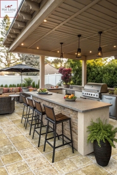 gạch mộc lát sàn bếp ngoài trời